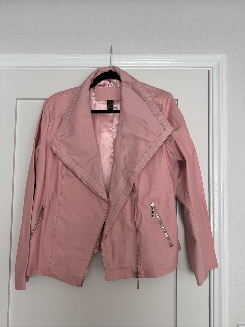 IMAN Women's Pink Leather Moto Jacket